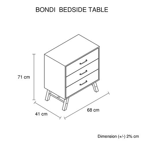 Bedroom Attractive Ozzy Colour 3 Drawers Bedside Table