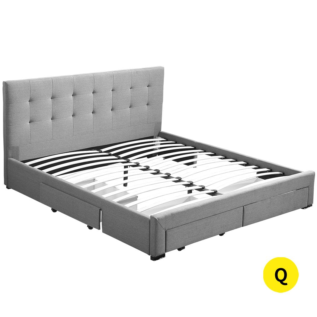 Bed Frame Bed Frame Queen Fabric With Drawers Grey