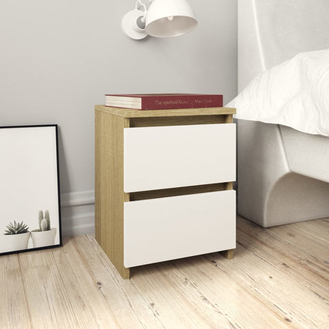 Bedside Cabinet White and Sonoma Oak 30x30x40 cm Chipboard