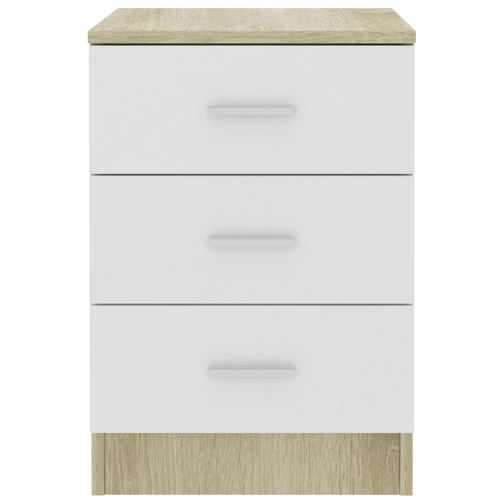 Bedside Cabinet White and Sonoma Oak 38x35x56 cm Chipboard