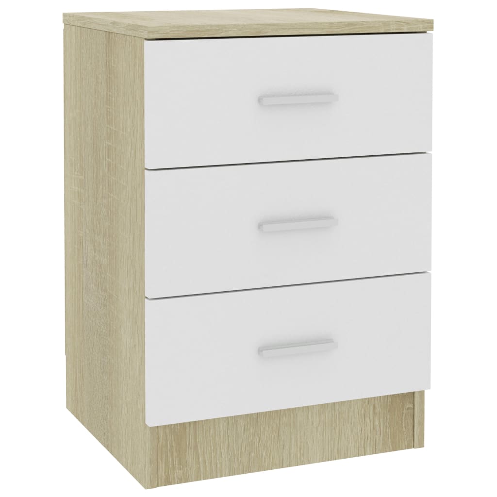 Bedside Cabinet White and Sonoma Oak 38x35x56 cm Chipboard