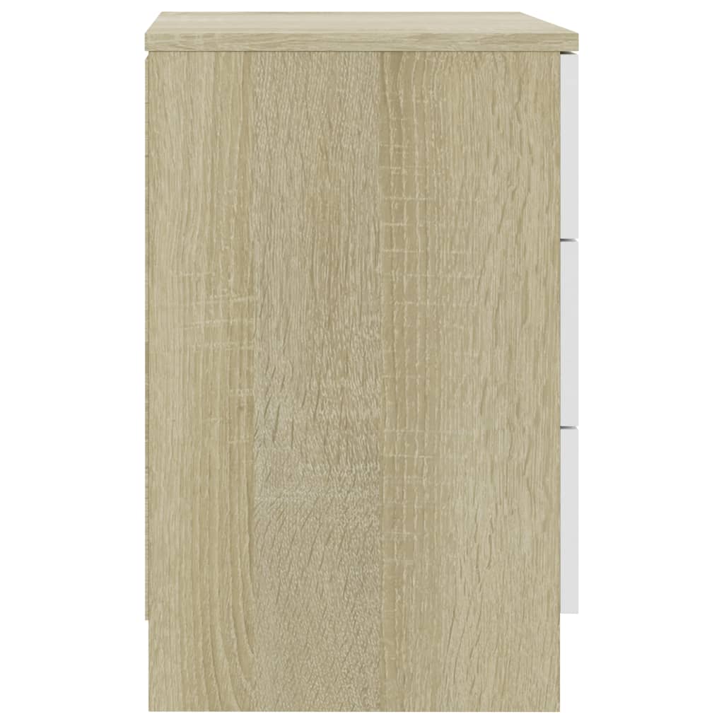 Bedside Cabinet White and Sonoma Oak 38x35x56 cm Chipboard