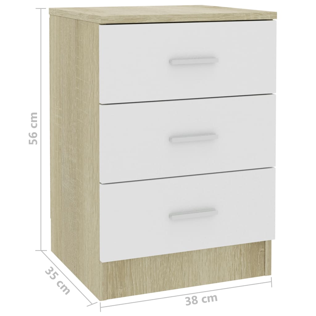 Bedside Cabinet White and Sonoma Oak 38x35x56 cm Chipboard