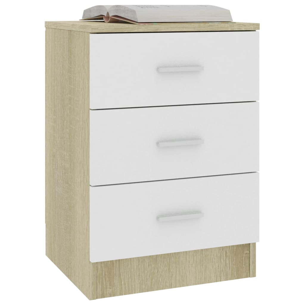 Bedside Cabinet White and Sonoma Oak 38x35x56 cm Chipboard