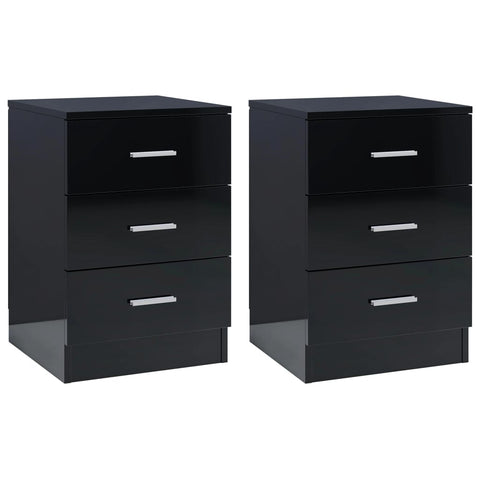 Bedside Cabinets 2 pcs High Gloss Black 38x35x56 cm Chipboard