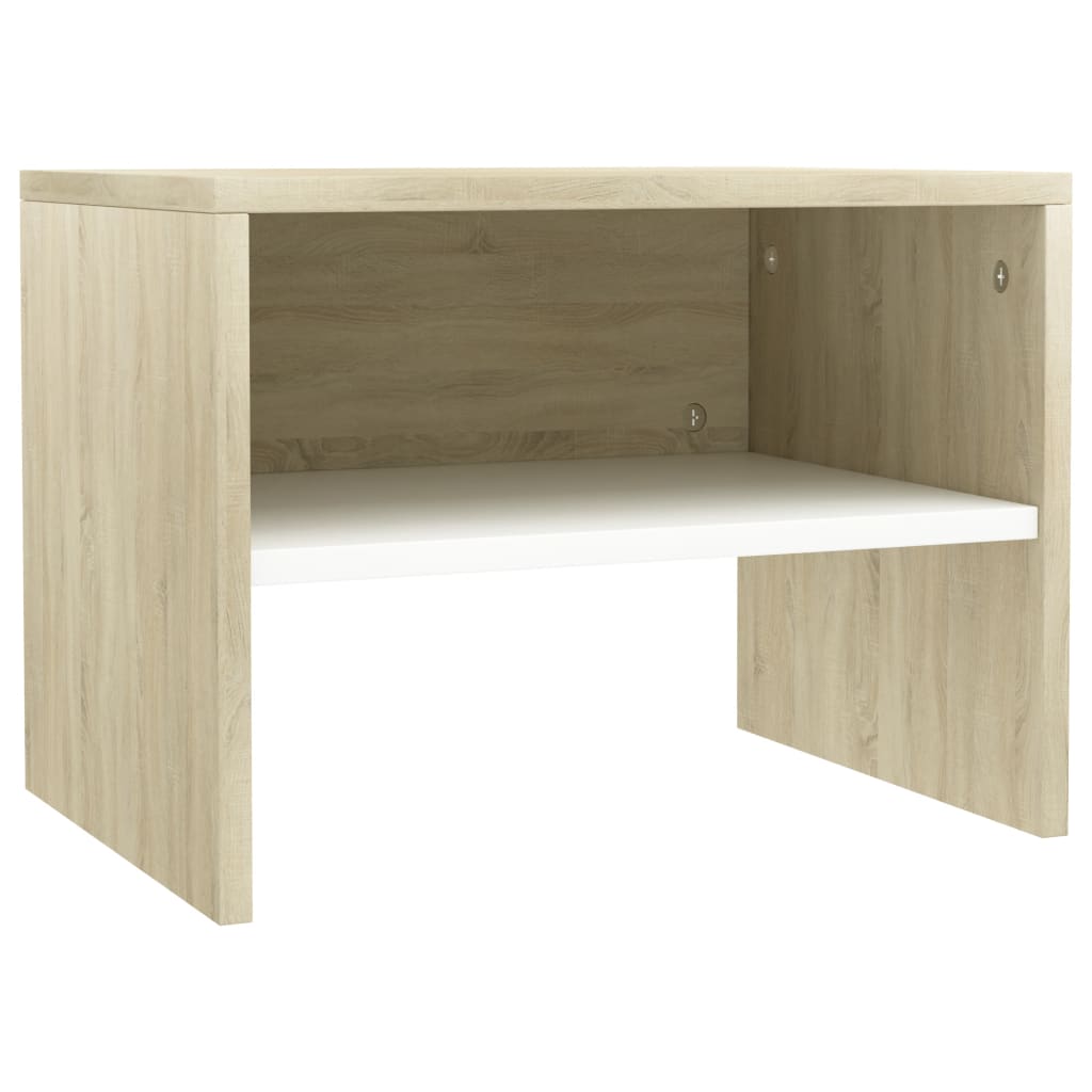 Bedside Cabinets 2 pcs White and Sonoma Oak 40x30x30 cm Chipboard