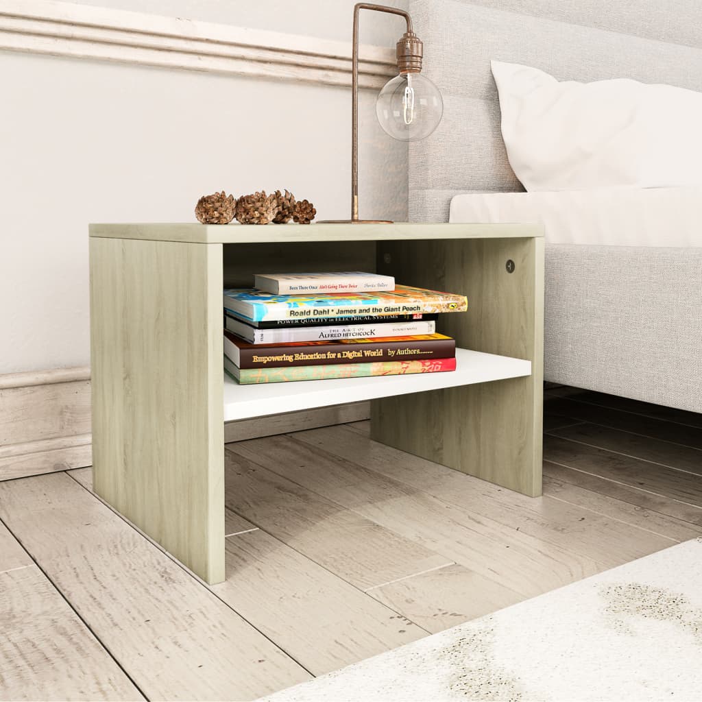 Bedside Cabinets 2 pcs White and Sonoma Oak 40x30x30 cm Chipboard