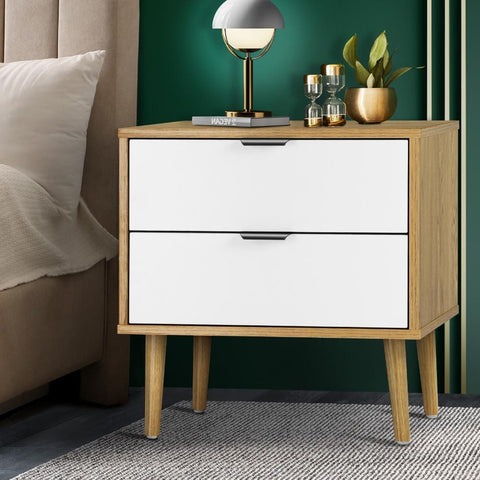 Bedside Tables 2 Drawers Side Table Nightstand Storage Cabinet