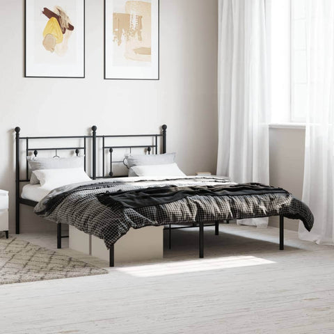 Black Metal Bed Frame with Stately Headboard