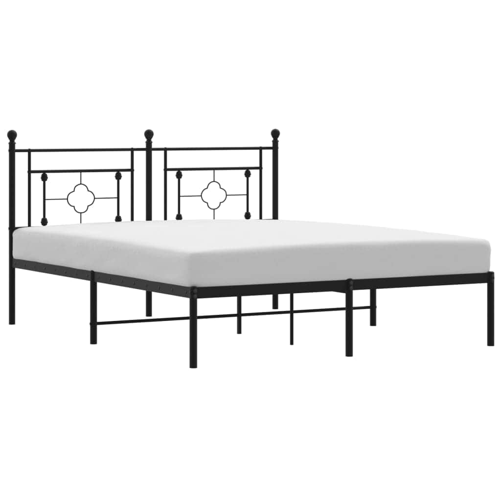 Black Metal Bed Frame with Stately Headboard