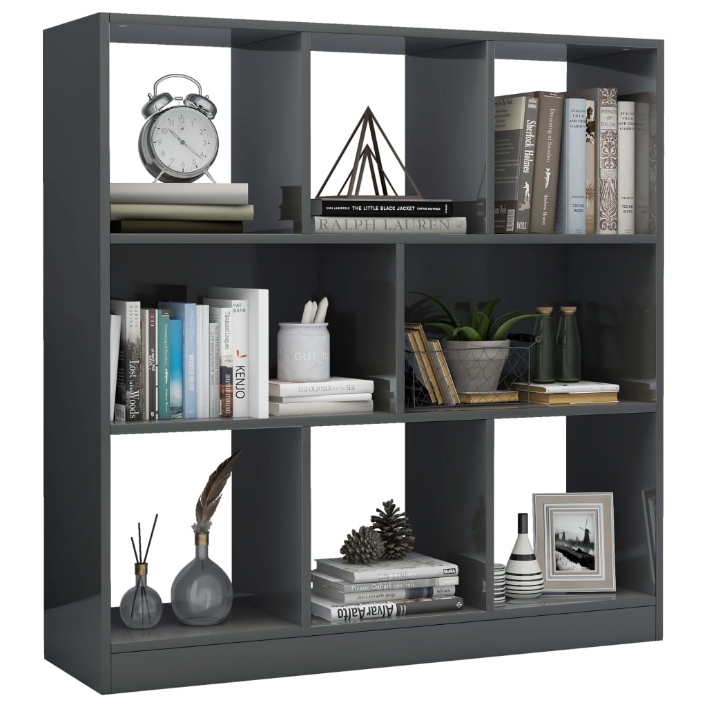 Book Cabinet High Gloss Grey 97.5x29.5x100 cm Chipboard