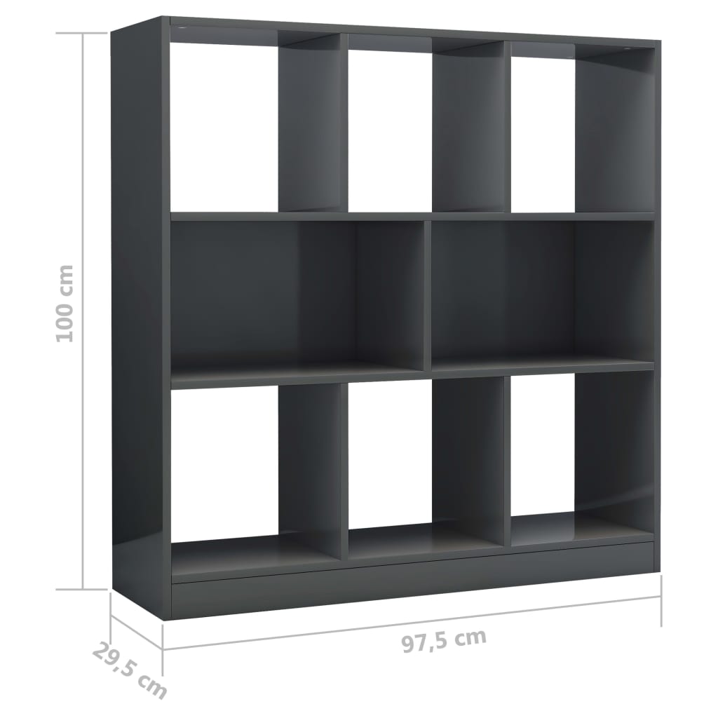 Book Cabinet High Gloss Grey 97.5x29.5x100 cm Chipboard