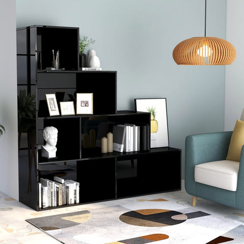 Book Cabinet/Room Divider High Gloss Black 155x24x160 cm Chipboard