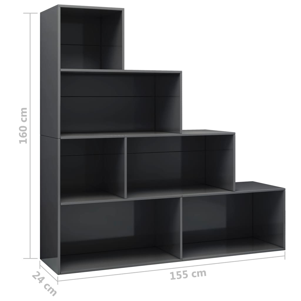 Book Cabinet/Room Divider High Gloss Grey 155x24x160 cm Chipboard