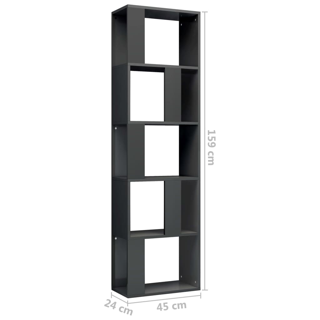 Book Cabinet/Room Divider High Gloss Grey 45x24x159 cm Chipboard