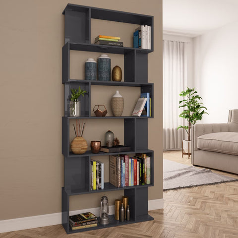 Book Cabinet/Room Divider High Gloss Grey 80x24x192cm Chipboard