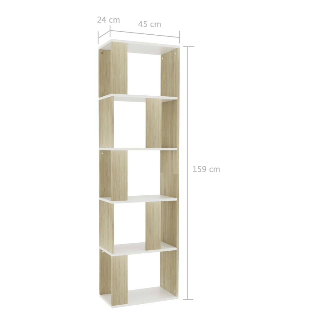 Book Cabinet/Room Divider White and Sonoma Oak 45x24x159 cm Chipboard