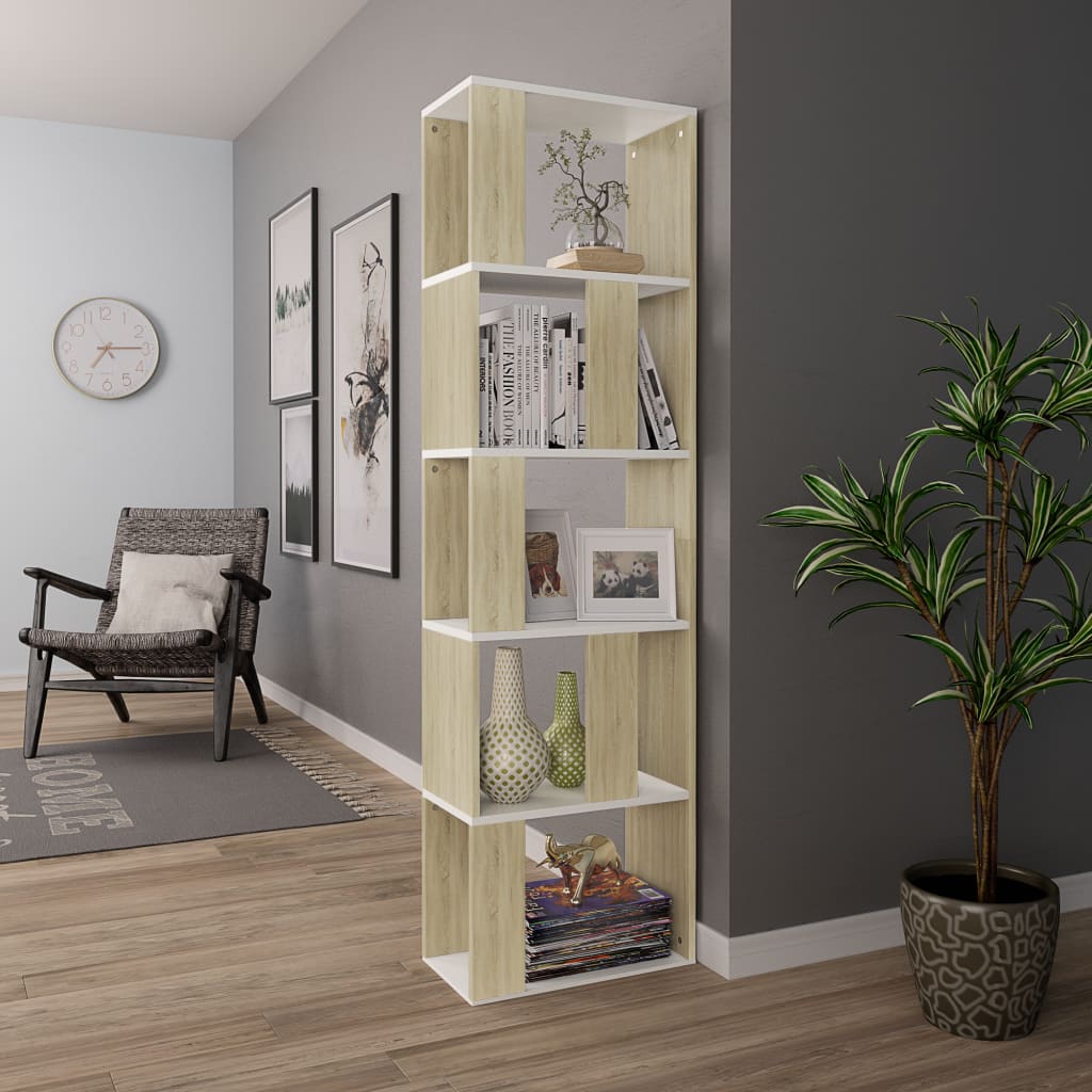 Book Cabinet/Room Divider White and Sonoma Oak 45x24x159 cm Chipboard