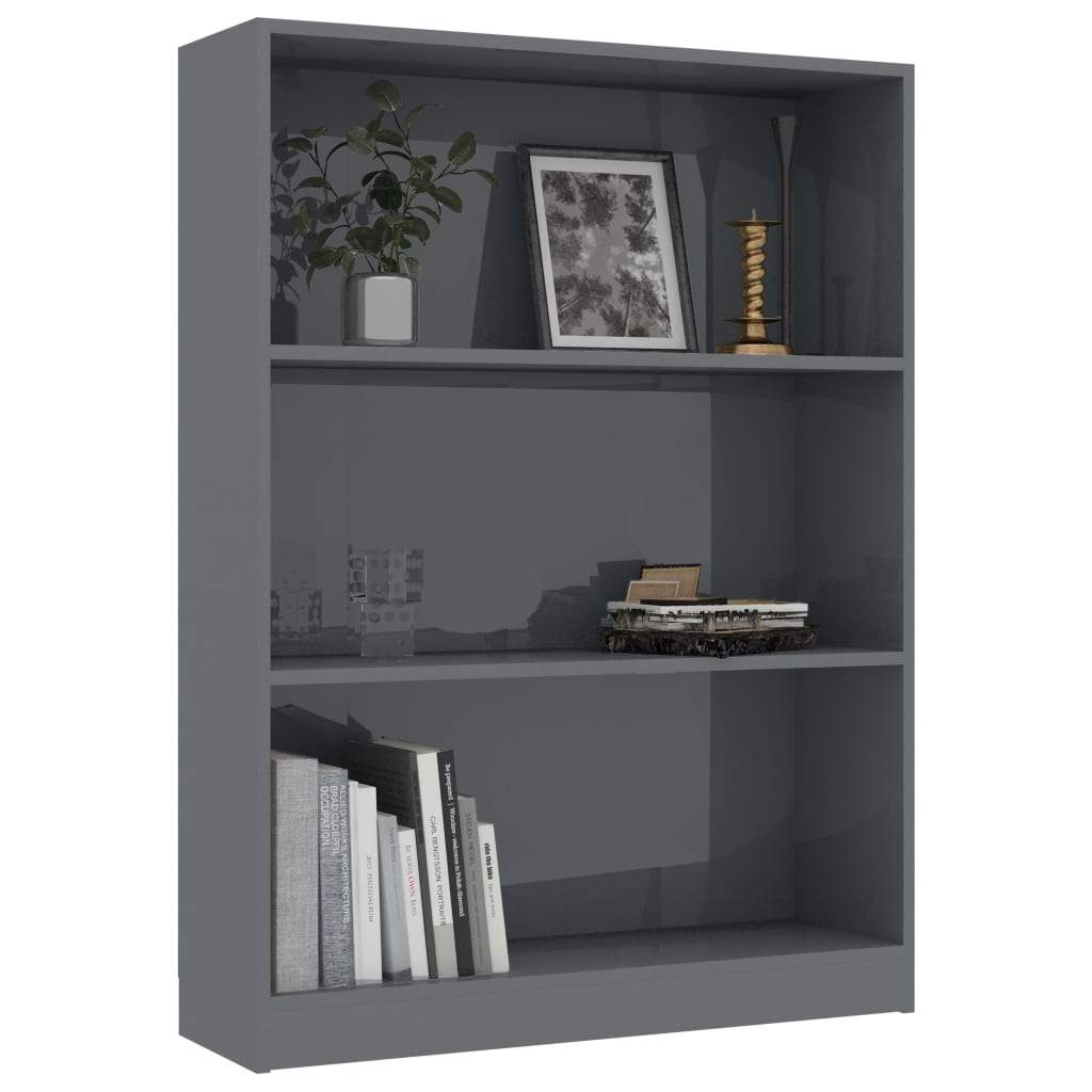 Bookshelf High Gloss Grey 80x24x108 cm Chipboard