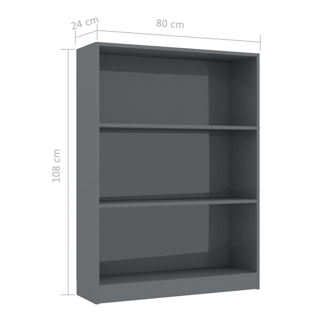 Bookshelf High Gloss Grey 80x24x108 cm Chipboard