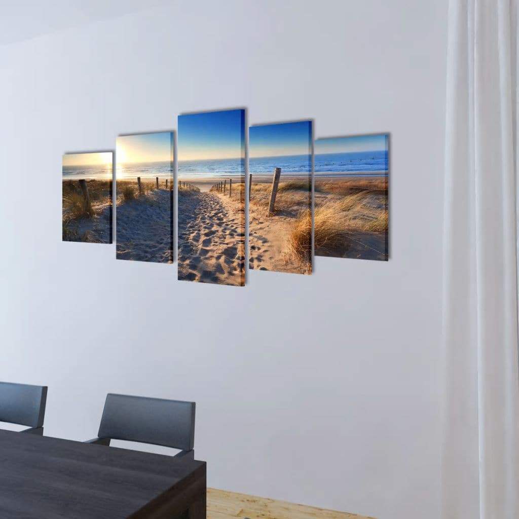 vidaxl20- Canvas Wall Print Set Sand Beach 100 x 50 cm