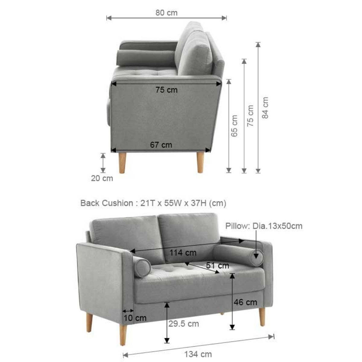 Furniture > Sofas Cassandra 2 Seater Sofa Loveseat Couch Light Grey