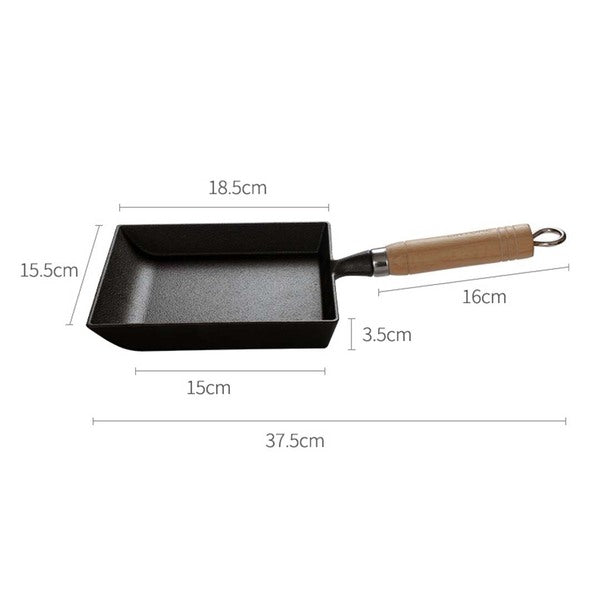 Cast Iron Tamagoyaki Japanese Omelette Egg Frying Skillet Fry Pan Wooden Handle 1pcs/2pcs