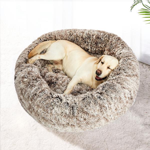 pet products Cat Dog Donut Nest Calming Mat Soft Plush Kennel Coffee L