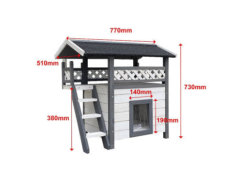 Cat House Weatherproof 2 Story Indoor Outdoor Wooden Bitumen Roof-Natural wood