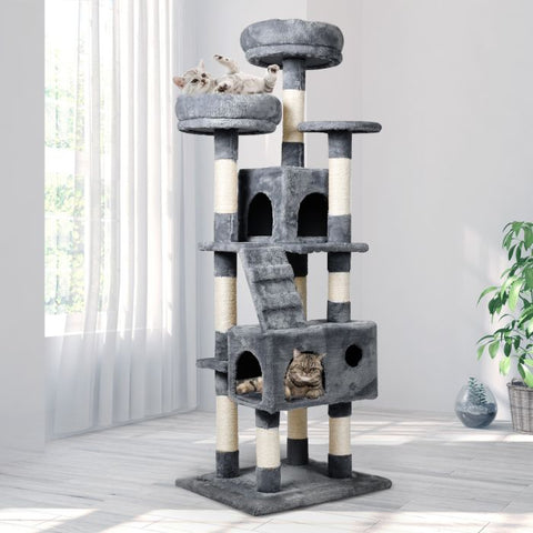 Cat Trees Scratching Post Scratcher For Large Cats Tower House Grey 140cm