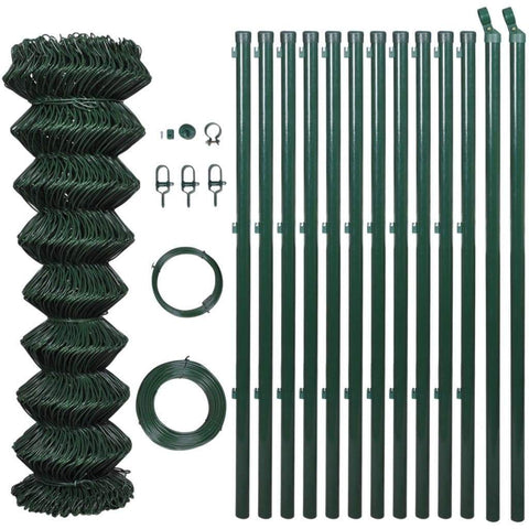 vidaxl45- Chain Link Fence with Posts Galvanised Steel 1.25x25 m Green