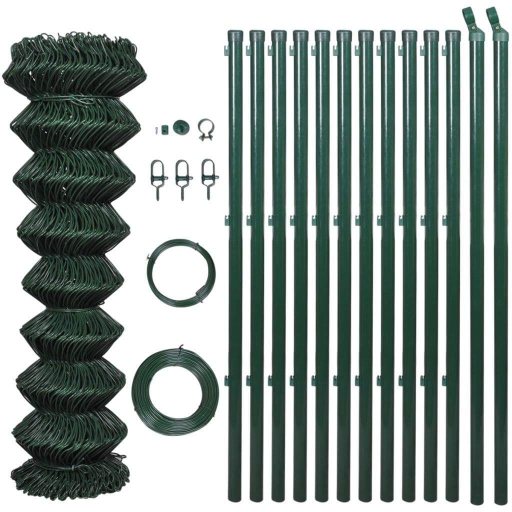 vidaxl40- Chain Link Fence with Posts Galvanised Steel 1x25 m Green