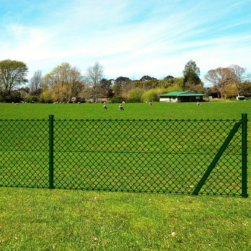 vidaxl40- Chain Link Fence with Posts Spike Galvanised Steel 1.25x15 m