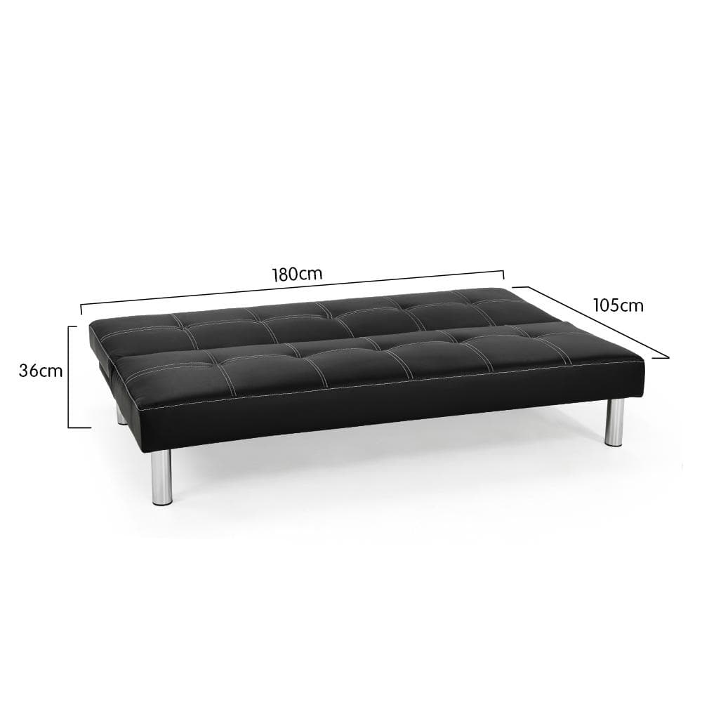 Chelsea 3 Seater Faux Leather Sofa Bed Couch - Black