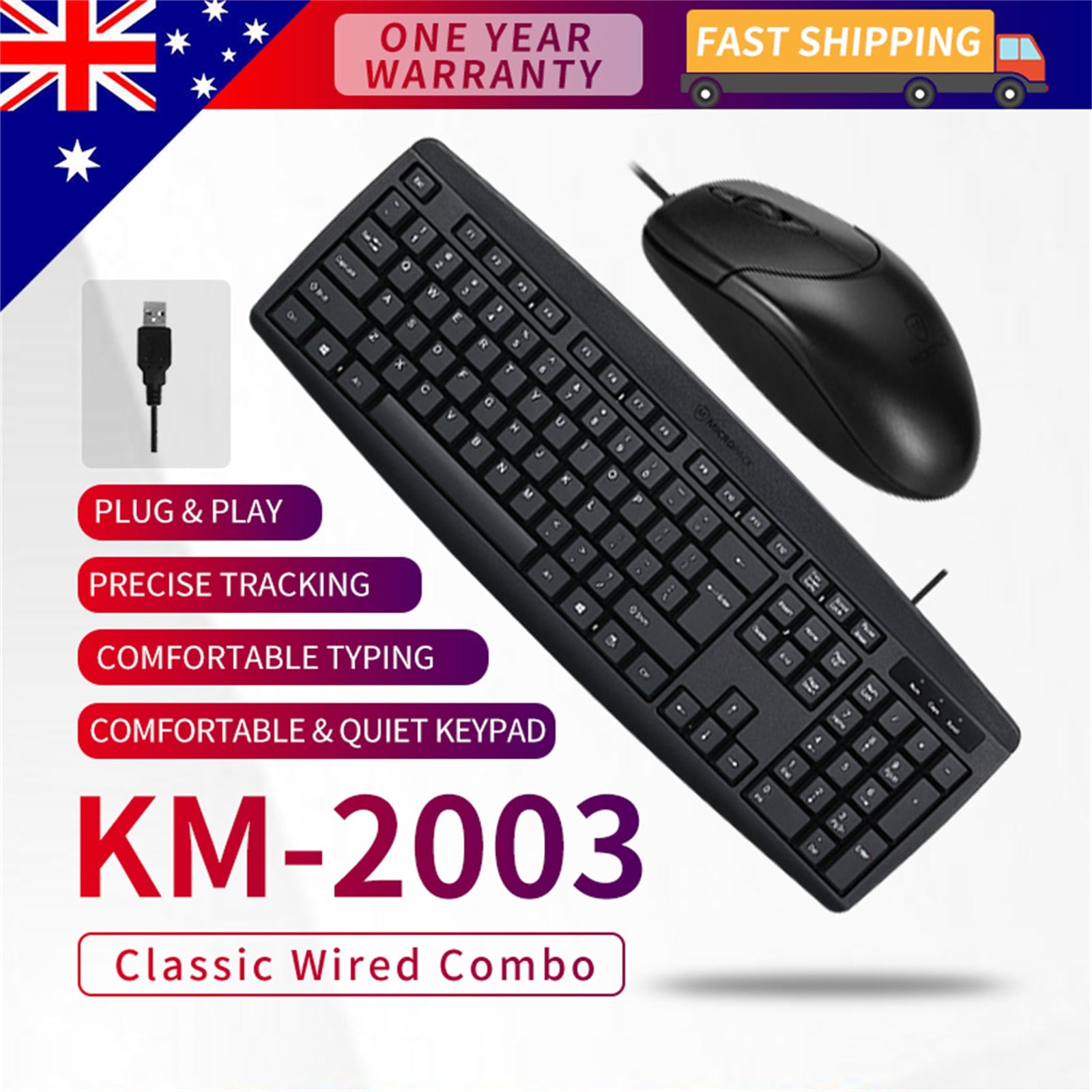 Classic Desktop PC Laptop Wired Combination Mouse Keyboard Interface Black Sets