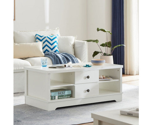 Coastal Style Coffee Table with Drawers-White