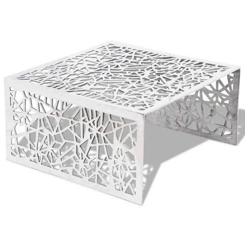 Coffee Table Silver Geometric Openwork Design Aluminium