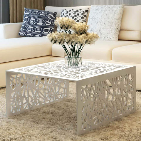 Coffee Table Silver Geometric Openwork Design Aluminium