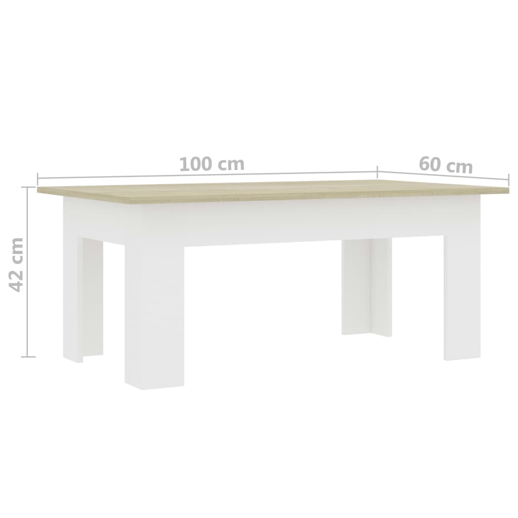 Coffee Table White and Sonoma Oak 100x60x42 cm Chipboard