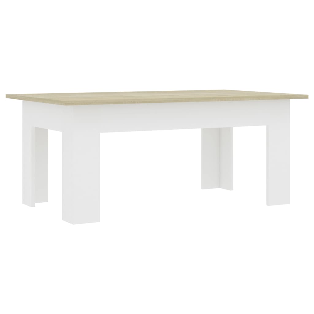 Coffee Table White and Sonoma Oak 100x60x42 cm Chipboard