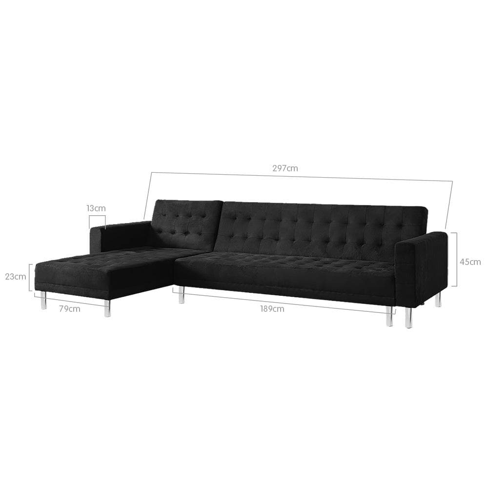 Corner Sofa Bed Couch with Chaise - Black