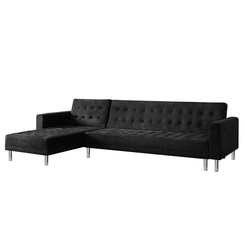 Corner Sofa Bed Couch with Chaise - Black