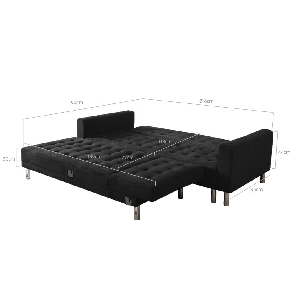 Corner Sofa Bed Couch with Chaise - Black