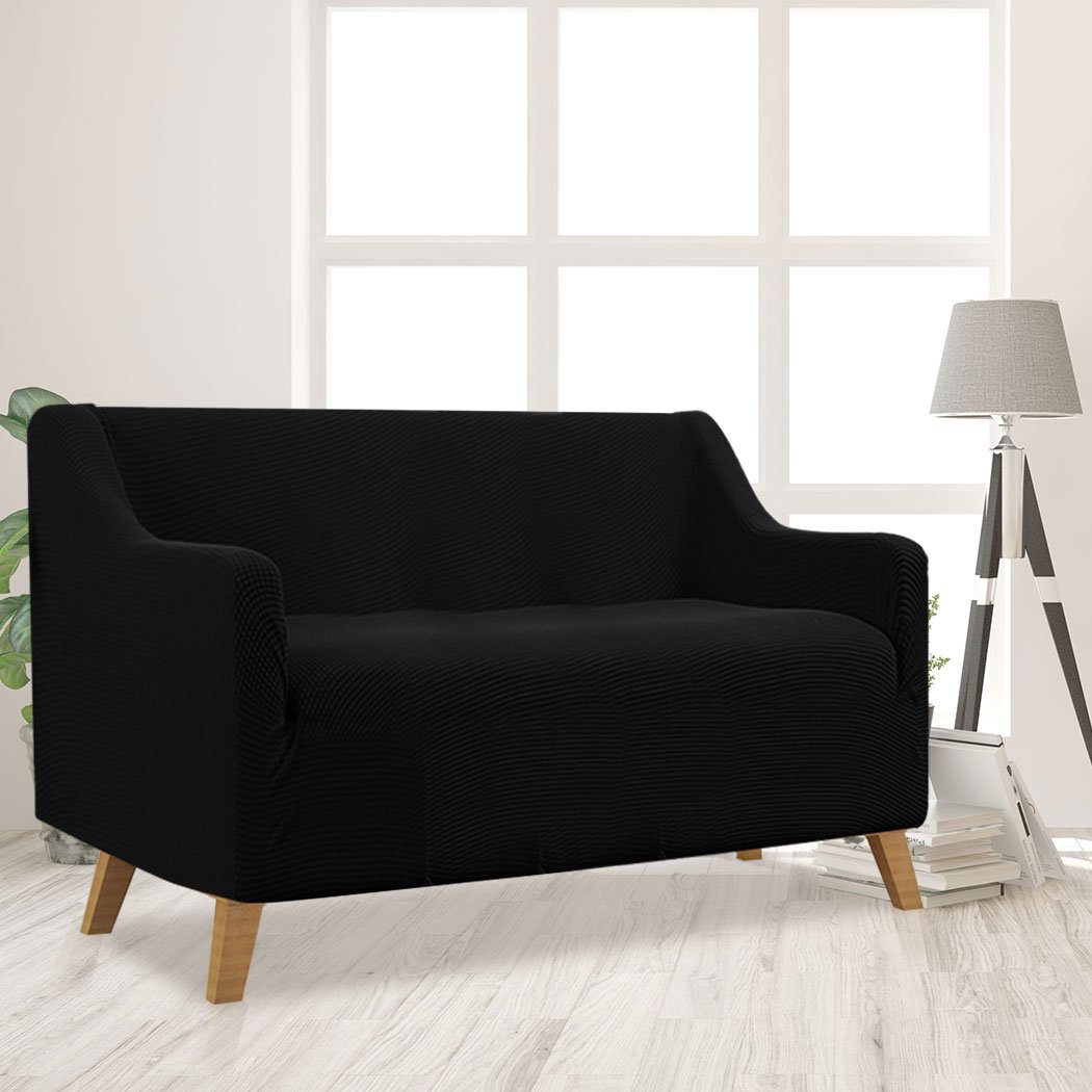 living room Couch Stretch Sofa Lounge Cover 2 Seater Black