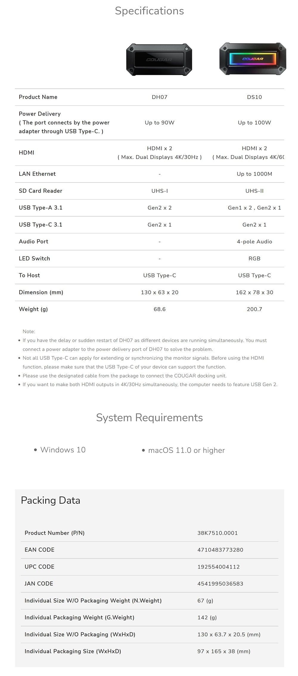 Cougar Dh07 Usb-C Dual Head Notebook Dock