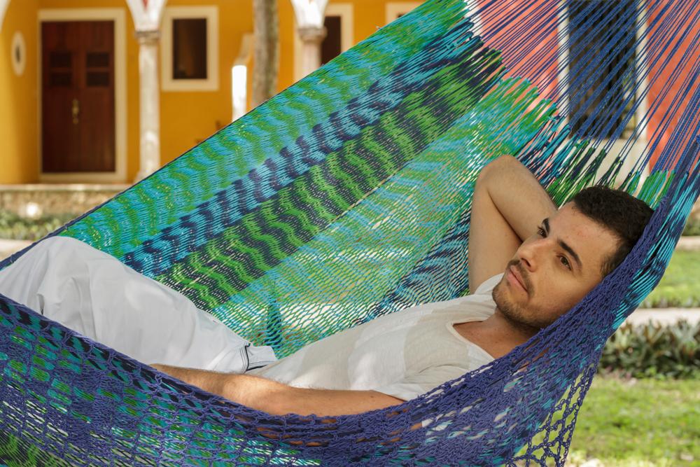 Hammocks Deluxe Outdoor Cotton Mexican Hammock  in Caribe  Colour