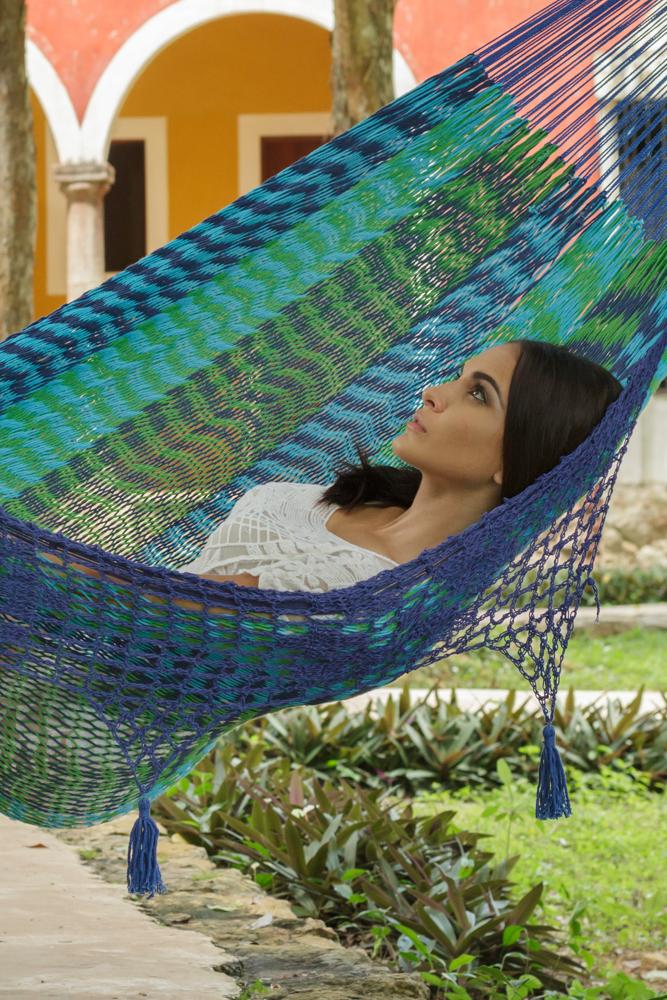 Hammocks Deluxe Outdoor Cotton Mexican Hammock  in Caribe  Colour