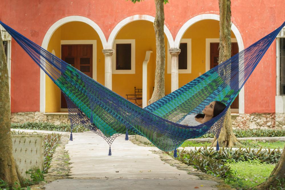 Hammocks Deluxe Outdoor Cotton Mexican Hammock  in Caribe  Colour