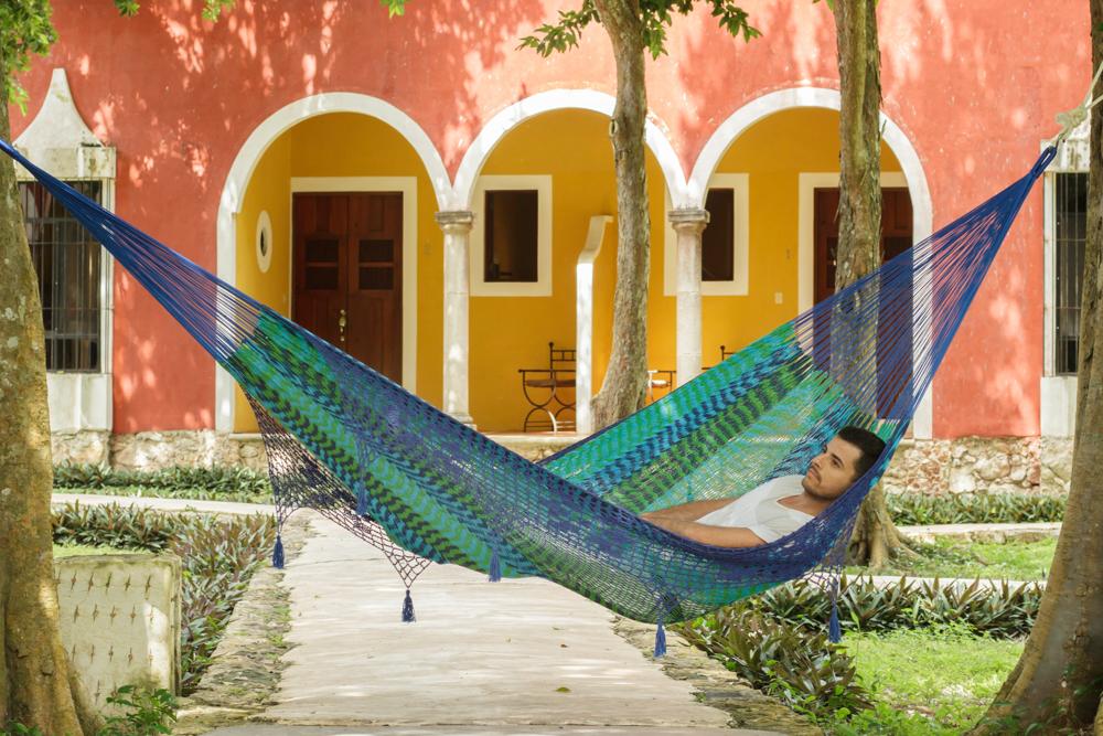 Hammocks Deluxe Outdoor Cotton Mexican Hammock  in Caribe  Colour