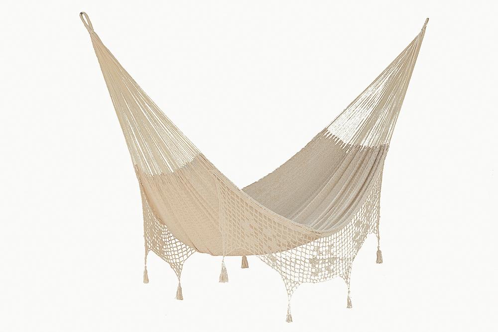 Hammocks Deluxe Outdoor Cotton Mexican Hammock  in Cream Colour King Size